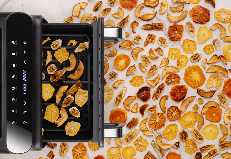 Drying fruit and vegetables for healthy snacks.