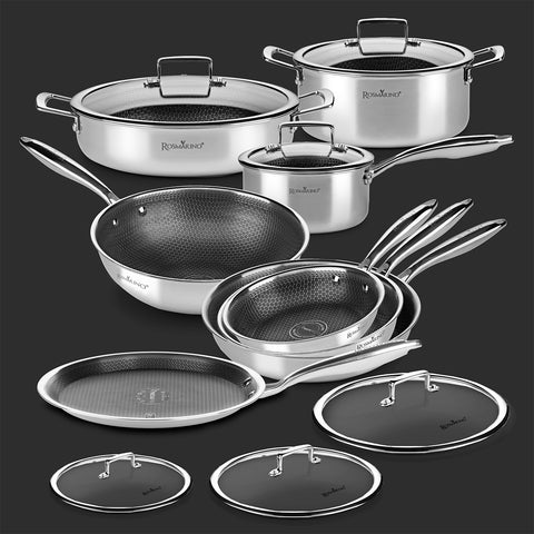 14-piece Rosmarino HexaPro cookware set with lids