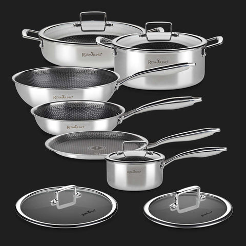 11-piece Rosmarino HexaPRO cookware set with lids