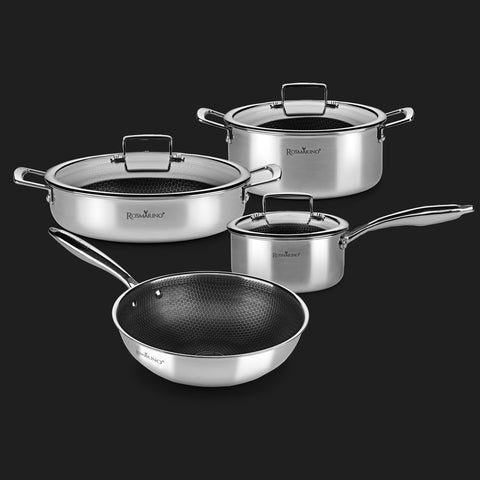 7-piece Rosmarino HexaPRO cookware set with lids